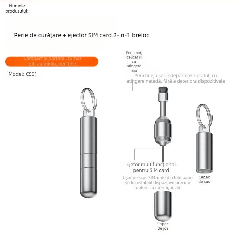 Curățitor cu pin de ejectare SIM din aliaj de aluminiu pentru compartimentele telefonului mobil/Bluetooth - Model Pj-9068, Yixuan Digital, 6 g