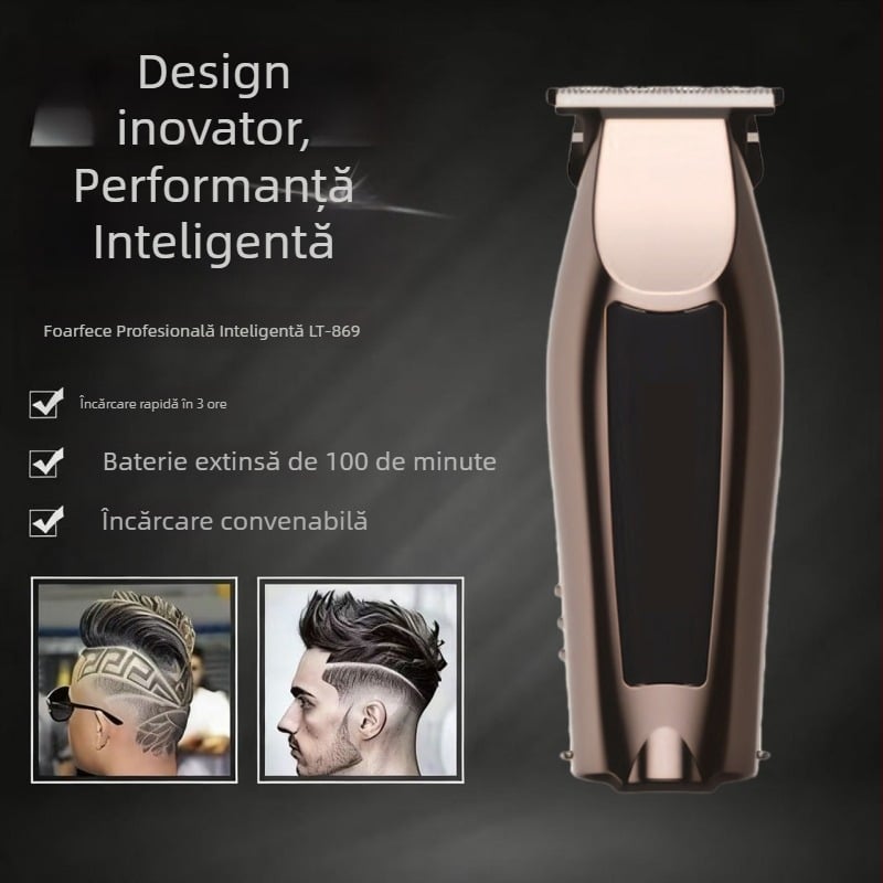 Mașină de tuns păr fără fir – baterie încorporată 800–1000 mAh, pentru uz casnic, motor fără perii, lamă din oțel inoxidabil, zgomot sub 36 dB, lavabil (Motor fără perii, Lamă din oțel inoxidabil, Baterie încorporată 800–1000 mAh, Zgomot < 36 dB, Lavabil)