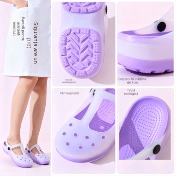 Clogs medicale pentru femei, talpă EVA, partea superioară PVC, vârf închis Mary Jane, respirante și rezistente la miros