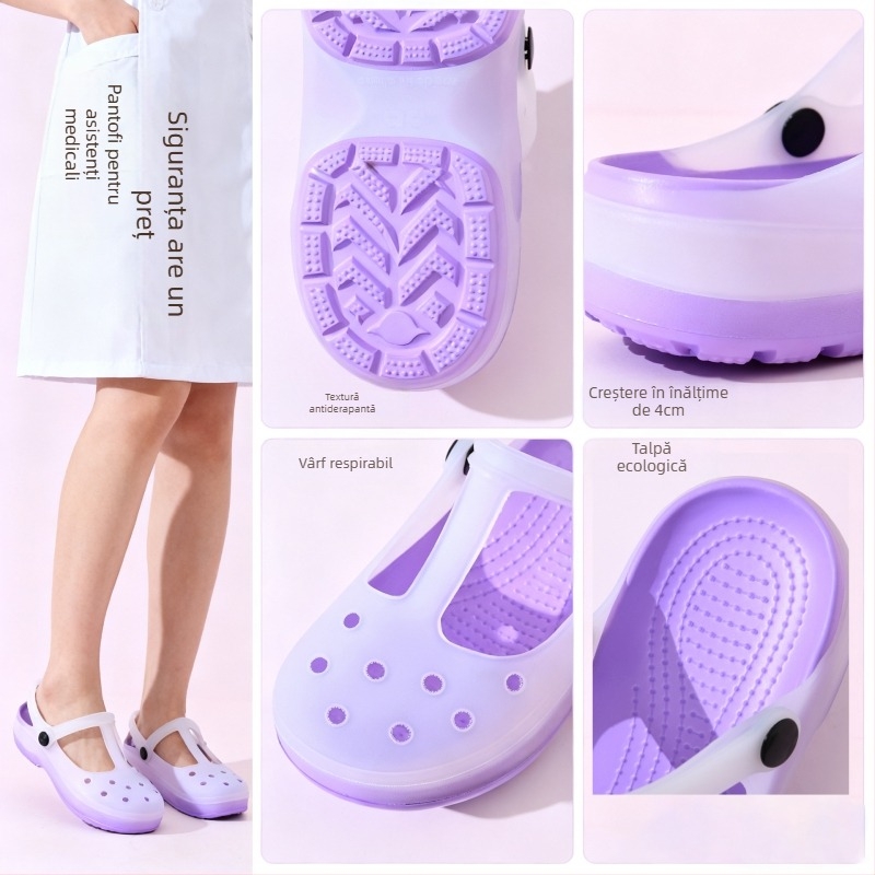 Clogs medicale pentru femei, talpă EVA, partea superioară PVC, vârf închis Mary Jane, respirante și rezistente la miros