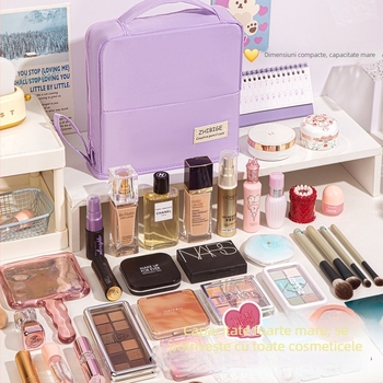 Geantă de machiaj Four Seasons, cu capacitate mare, portabilă, compartimentare, material țesătură, stil modern minimalist