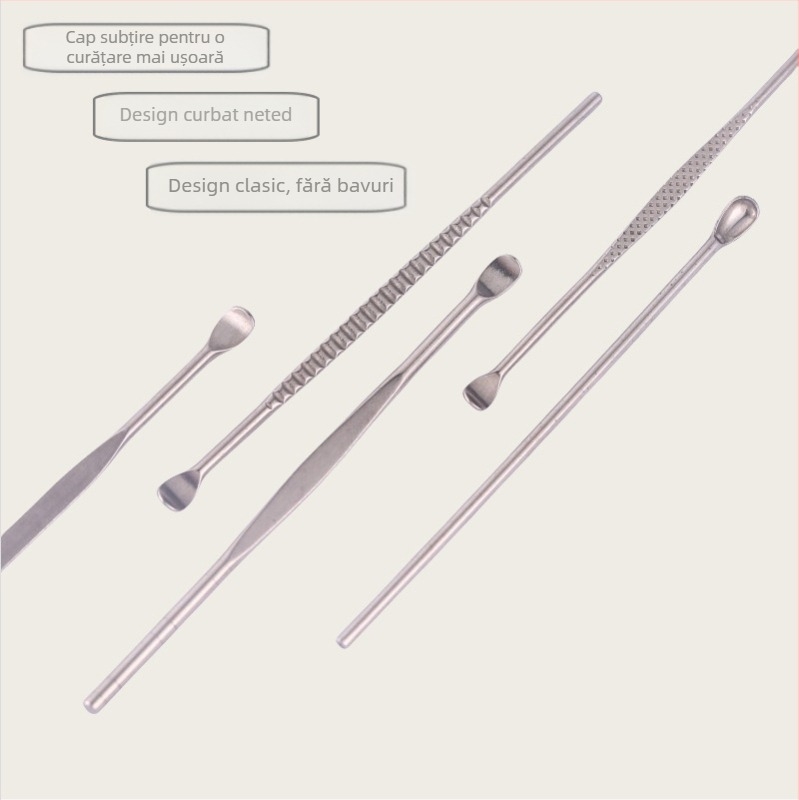Set de linguri din oțel inoxidabil pentru urechi – instrument de curățare a cerumenului, unisex, fără iluminare
