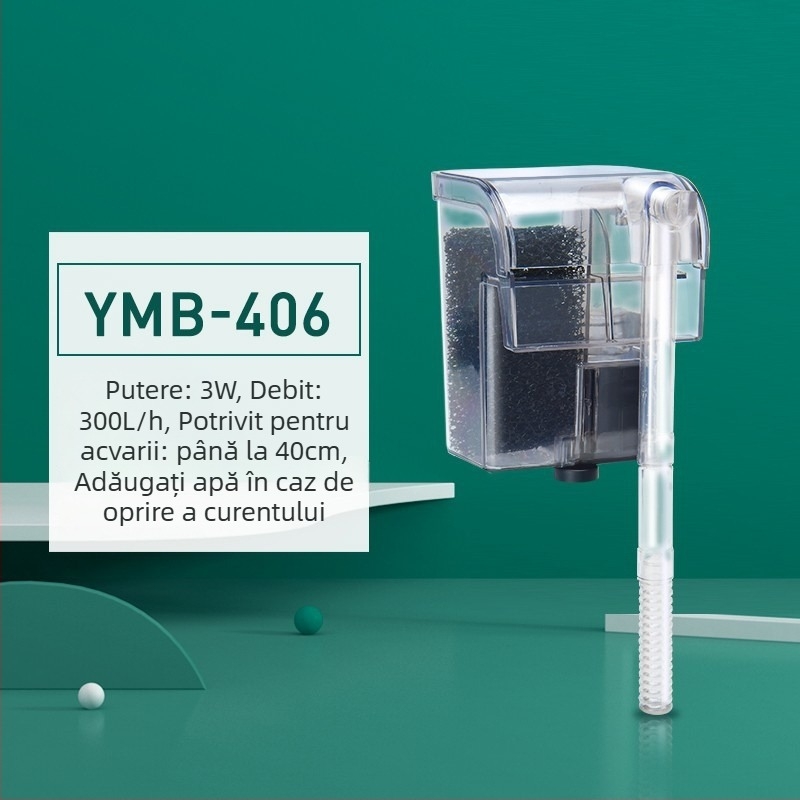 Yee Pompa de Filtru pentru Acvariu – Compactă, Silențioasă, Externă, 3-în-1 pentru Cascadă, Montaj pe Perete, Oxigenare și Circulație, din Plastic; pentru Pești de Apă Dulce; Modele: YMB-401/403/404/405; Brand: Yee