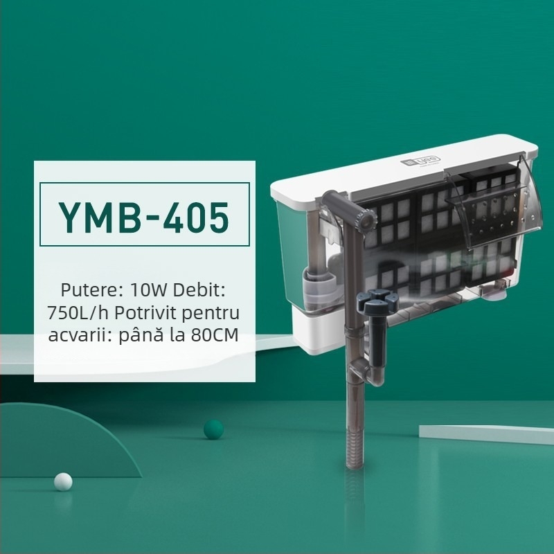 Yee Pompa de Filtru pentru Acvariu – Compactă, Silențioasă, Externă, 3-în-1 pentru Cascadă, Montaj pe Perete, Oxigenare și Circulație, din Plastic; pentru Pești de Apă Dulce; Modele: YMB-401/403/404/405; Brand: Yee