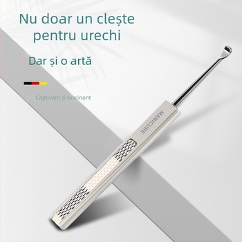 Lingură pentru urechi din oțel inoxidabil, cu cap unic, pentru curățarea canalului auditiv, formă clasică de lingură