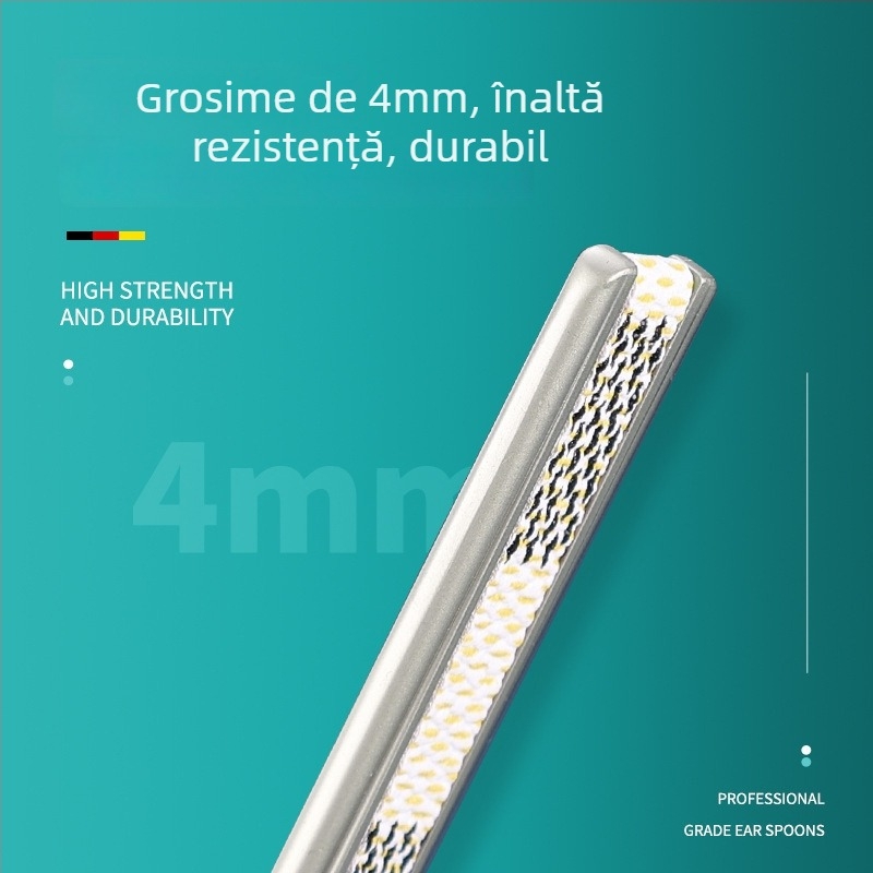 Lingură pentru urechi din oțel inoxidabil, cu cap unic, pentru curățarea canalului auditiv, formă clasică de lingură