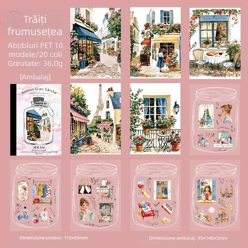 Good day Carte de autocolante din PET, 20 foi, Temă Peisaje de vară, Ghid DIY