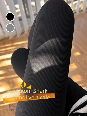 Pantaloni de yoga cu design rechin, talie înaltă pentru ridicare fesieră, material nailon, lungime 9/10, dungi verticale