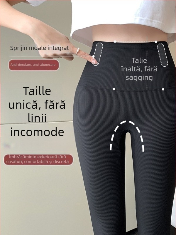 Pantaloni de yoga cu design rechin, talie înaltă pentru ridicare fesieră, material nailon, lungime 9/10, dungi verticale