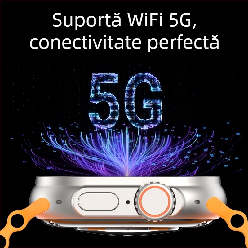 Ceas inteligent cu deblocare prin amprentă, slot SIM, ecran AMOLED, detecție saturație oxigen din sânge, rezistent la apă