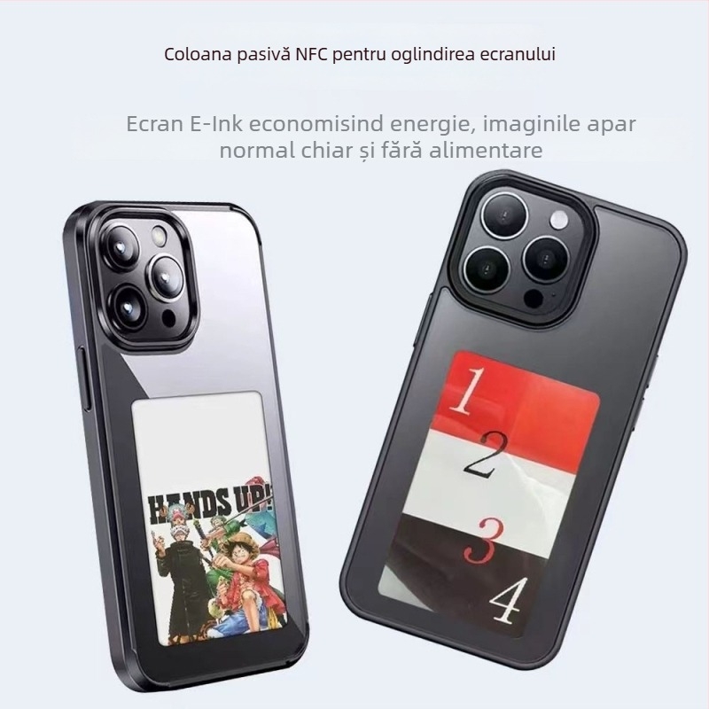 Carcasă de telefon cu afișaj E-Ink și proiecție AI, NFC, personalizabilă, TPU mat, protecție împotriva căderilor, pentru seria iPhone 13–14