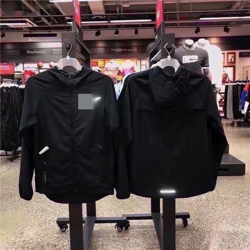 Geacă de vânt sport pentru bărbați – cu glugă, guler în V, uscare rapidă, rezistent la vânt, material din amestec de in cu spandex (80%)