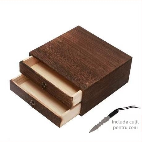 Cutie din lemn pentru ceai, cu sertar, tavă de ceai cu mai multe etaje, capacitate 18 L, model 121, set de 12 bucăți