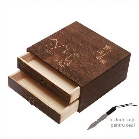 Cutie din lemn pentru ceai, cu sertar, tavă de ceai cu mai multe etaje, capacitate 18 L, model 121, set de 12 bucăți