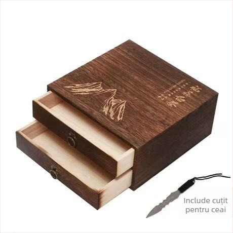 Cutie din lemn pentru ceai, cu sertar, tavă de ceai cu mai multe etaje, capacitate 18 L, model 121, set de 12 bucăți