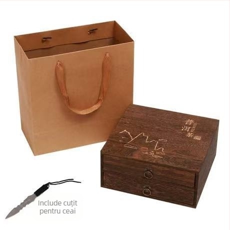 Cutie din lemn pentru ceai, cu sertar, tavă de ceai cu mai multe etaje, capacitate 18 L, model 121, set de 12 bucăți