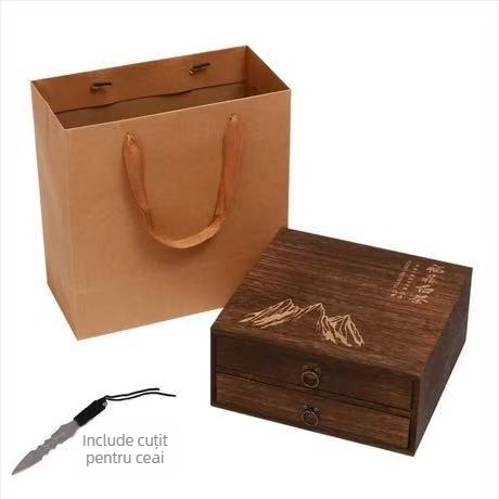 Cutie din lemn pentru ceai, cu sertar, tavă de ceai cu mai multe etaje, capacitate 18 L, model 121, set de 12 bucăți