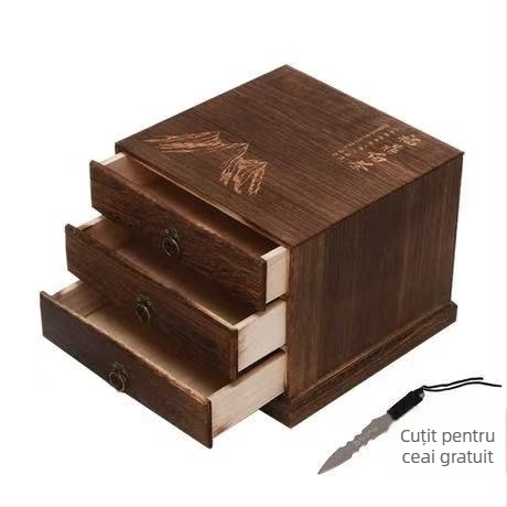 Cutie din lemn pentru ceai, cu sertar, tavă de ceai cu mai multe etaje, capacitate 18 L, model 121, set de 12 bucăți