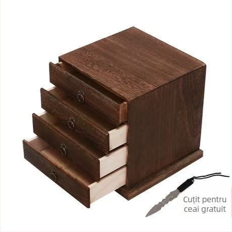 Cutie din lemn pentru ceai, cu sertar, tavă de ceai cu mai multe etaje, capacitate 18 L, model 121, set de 12 bucăți