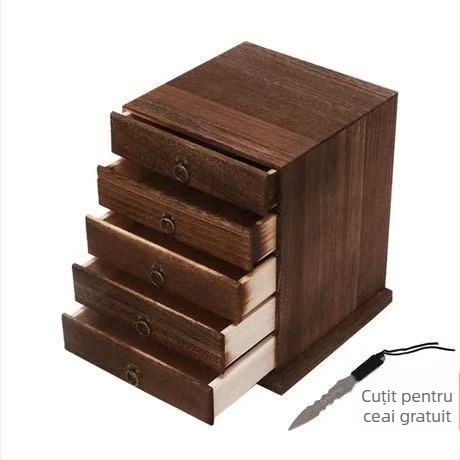 Cutie din lemn pentru ceai, cu sertar, tavă de ceai cu mai multe etaje, capacitate 18 L, model 121, set de 12 bucăți