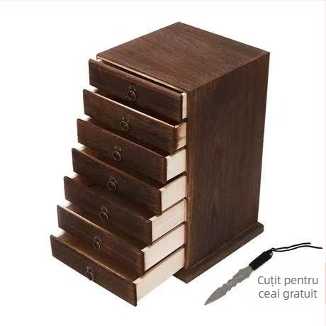 Cutie din lemn pentru ceai, cu sertar, tavă de ceai cu mai multe etaje, capacitate 18 L, model 121, set de 12 bucăți