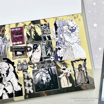 Carte cu autocolante de personaje – Material DIY, Hârtie acoperită, Imprimare, Serie Întunecată