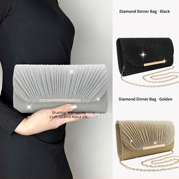 Clutch de seară pentru femei, margine metalică, model scoică, formă pătrată mică, material Jinsha