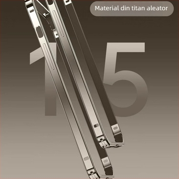 Carcasă pentru iPhone 14 Pro Max și iPhone 15 Pro Max cu ramă metalică culoare titan, ultra-subțire, protecție totală, anti-cădere și anti-amprente; aliaj de aluminiu, prelucrare