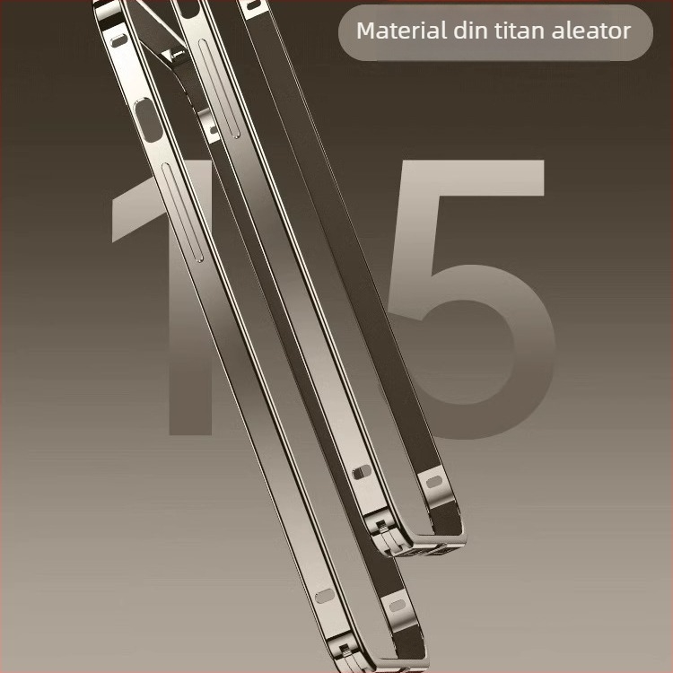Carcasă pentru iPhone 14 Pro Max și iPhone 15 Pro Max cu ramă metalică culoare titan, ultra-subțire, protecție totală, anti-cădere și anti-amprente; aliaj de aluminiu, prelucrare