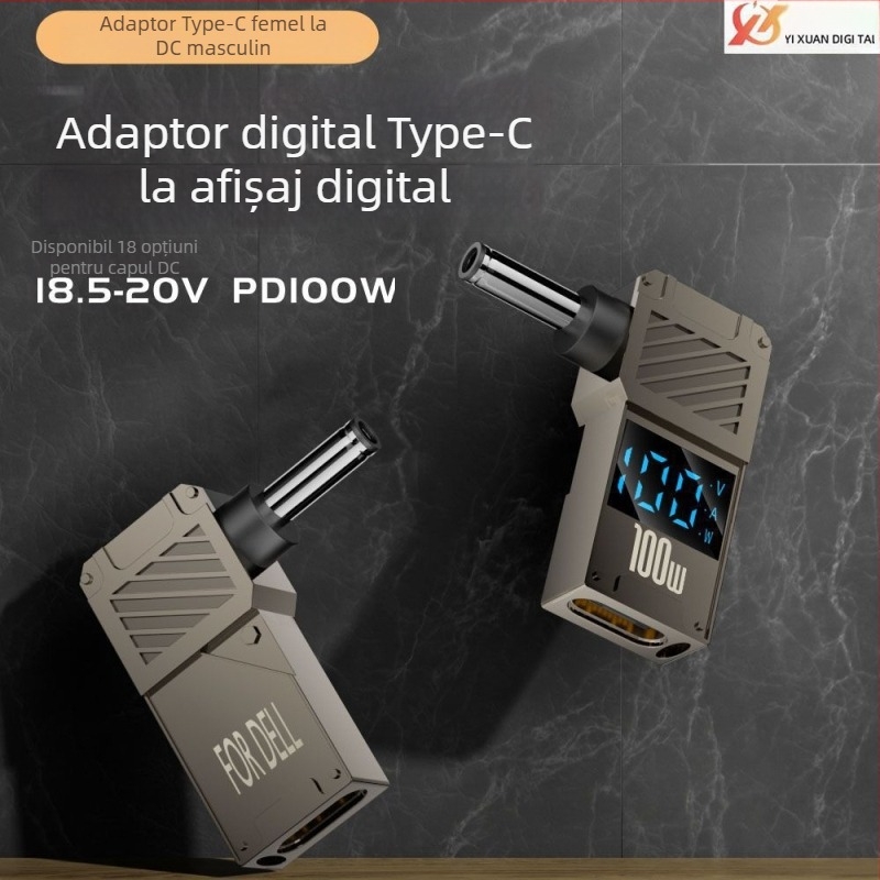 One Core adaptor Type-C la DC cu afișaj digital, încărcare PD 100W rapidă, convertor de alimentare pentru notebook