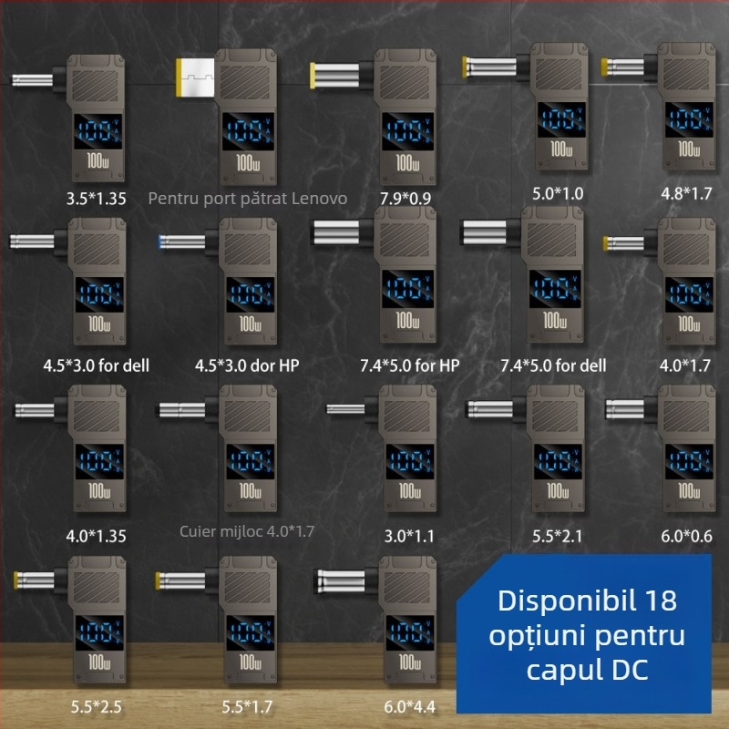 One Core adaptor Type-C la DC cu afișaj digital, încărcare PD 100W rapidă, convertor de alimentare pentru notebook