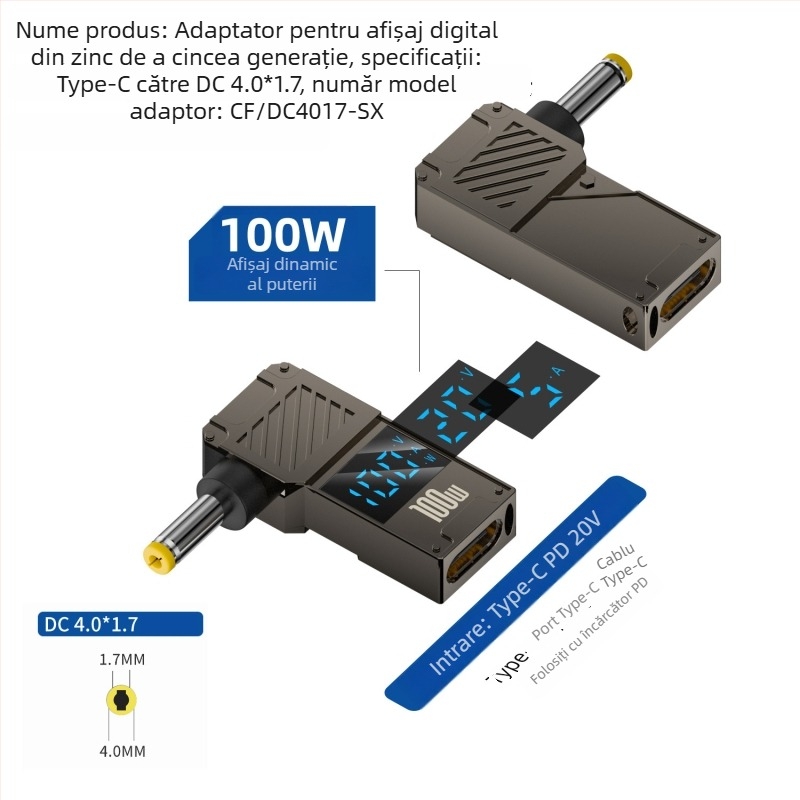 One Core adaptor Type-C la DC cu afișaj digital, încărcare PD 100W rapidă, convertor de alimentare pentru notebook