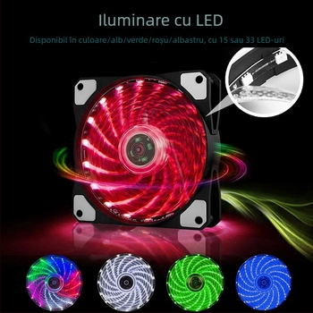 FAN de răcire pentru carcasă cu iluminare LED, rulment hidraulic, 1200 RPM, zgomot 22 dBA, durată de viață 30.000 h