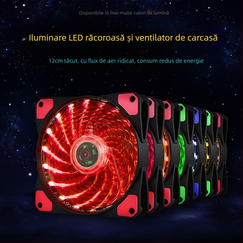 FAN de răcire pentru carcasă cu iluminare LED, rulment hidraulic, 1200 RPM, zgomot 22 dBA, durată de viață 30.000 h