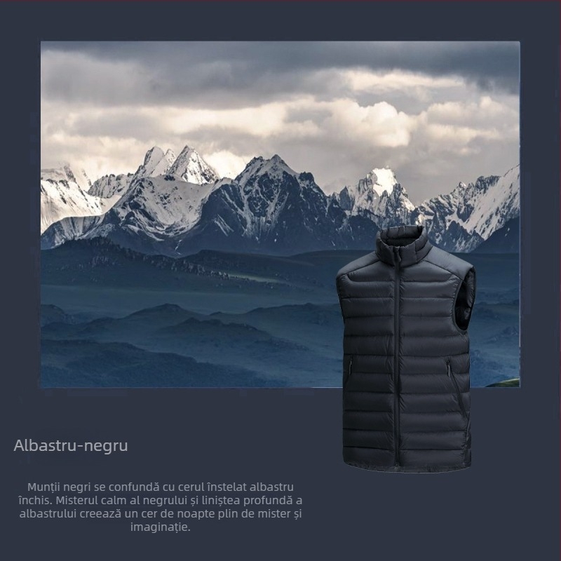 Vesta din puf cu guler înalt – ușoară, strat mediu, model grilă, umplutură din puf de rață alb