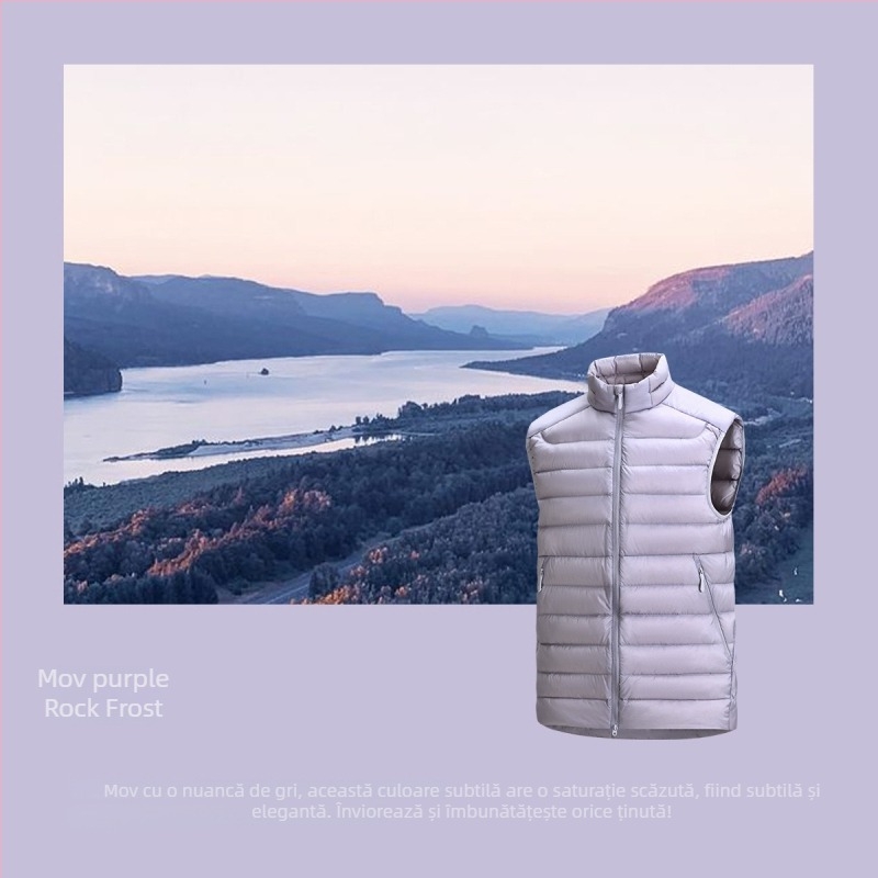 Vesta din puf cu guler înalt – ușoară, strat mediu, model grilă, umplutură din puf de rață alb