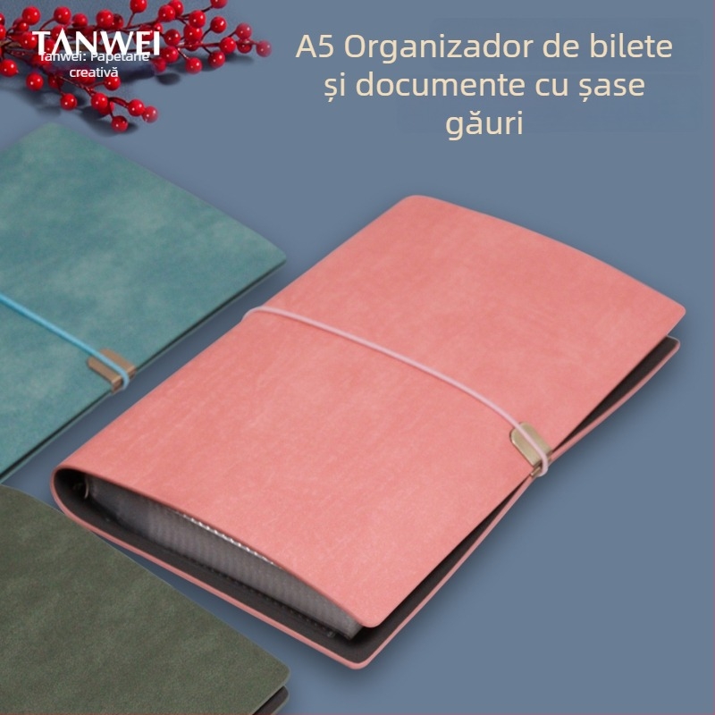 A5 mapă pentru bilete de teatru și călătorii – piele PU, binder cu șase găuri, personalizare disponibilă, imprimare logo