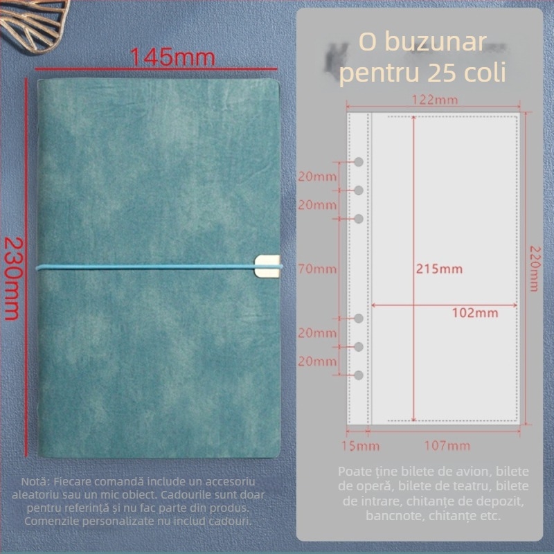 A5 mapă pentru bilete de teatru și călătorii – piele PU, binder cu șase găuri, personalizare disponibilă, imprimare logo