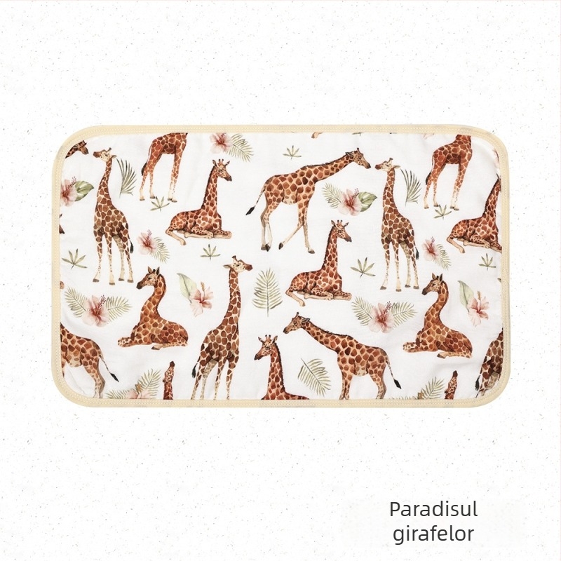 Pernă de bebe din țesătură de tifon bambus-pamuc, cu opt straturi, stil desen animat, pentru sugari și copii mici.