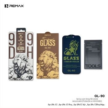 Remax Lion King 9D margine curbată protecție ecran sticlă temperată pentru seria iPhone 15/16/17 — HD, protecție a intimității