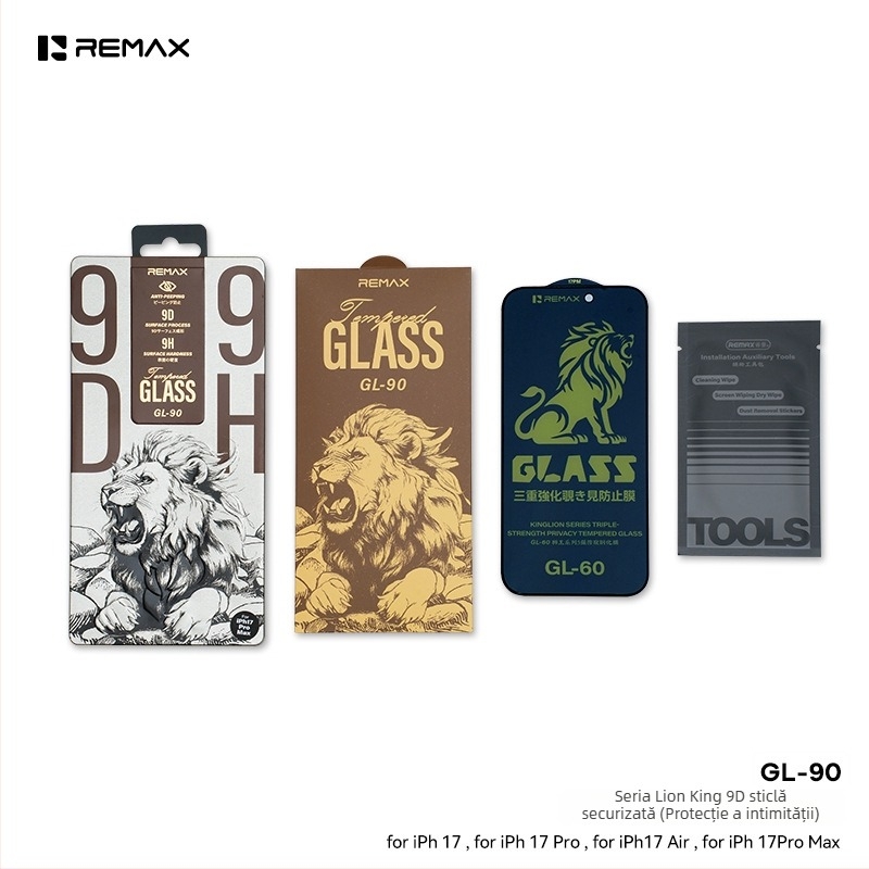 Remax Lion King 9D margine curbată protecție ecran sticlă temperată pentru seria iPhone 15/16/17 — HD, protecție a intimității