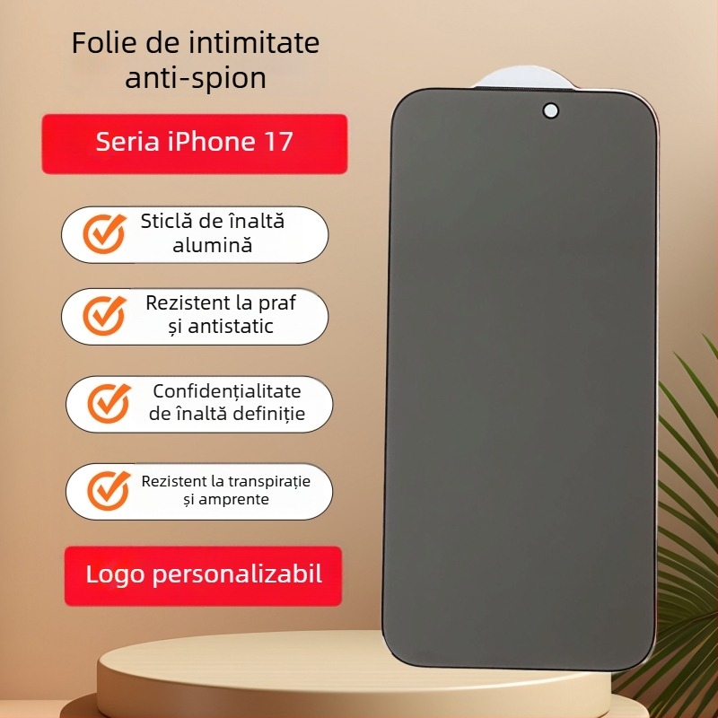 Protecție a ecranului cu confidențialitate 360° pentru iPhone 17 Pro și iPhone 16 Pro Max, sticlă securizată