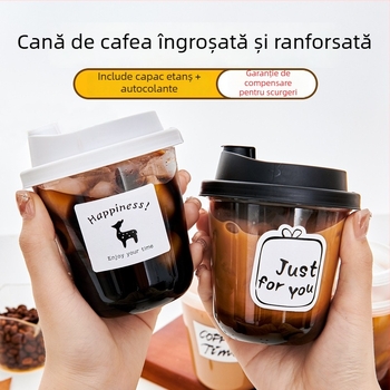 Pahar de unică folosință pentru ceai cu lapte, cu capac, pentru băuturi reci, diametru 90 mm, PET cu înaltă transparență, în formă U, îngroșat și rigid