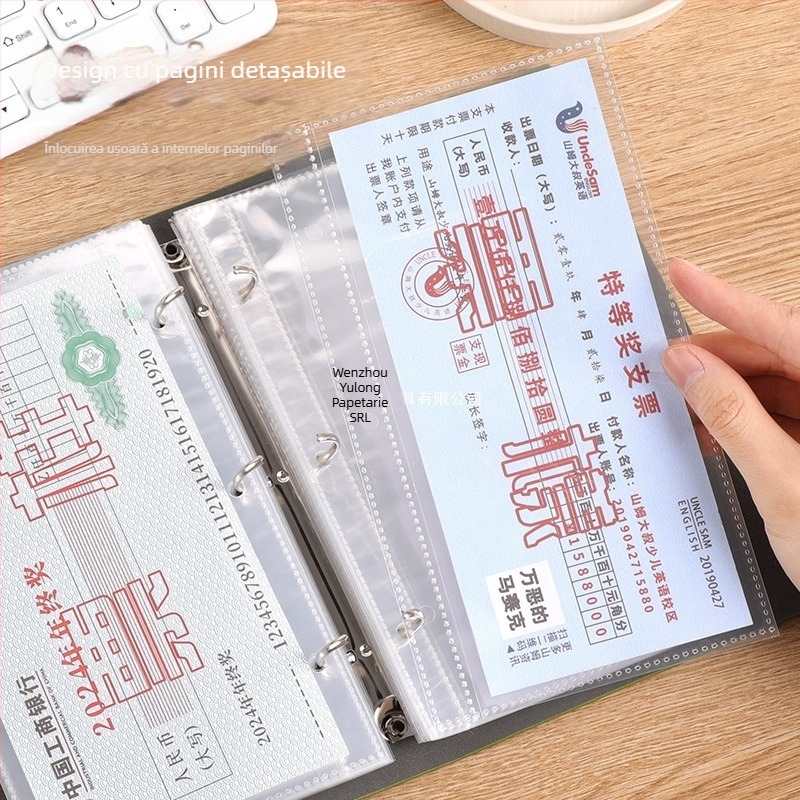 Suport pentru chitanțe de depozitare 1 - PU piele, organizator multifunctional pentru chitanțe de depozitare, clemă 232×154 mm, dimensiune hârtie 208×103 mm, personalizare disponibilă