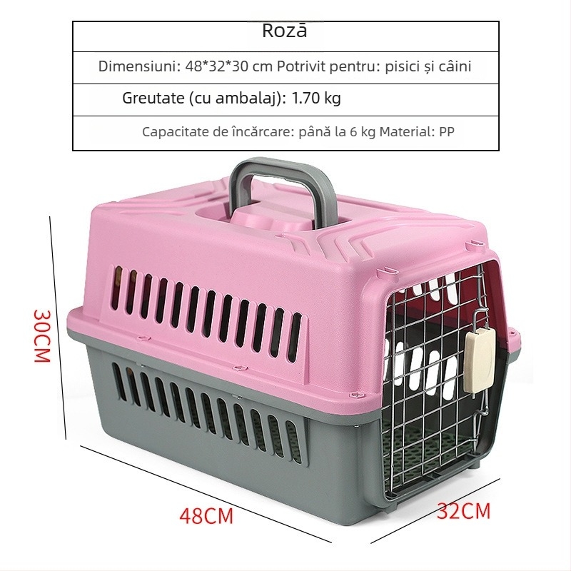Cutie transport animale PP pentru pisici, câini și iepuri — transport portabil pentru animale, capacitate 1, greutate acceptată 5–7 kg, duritate medie