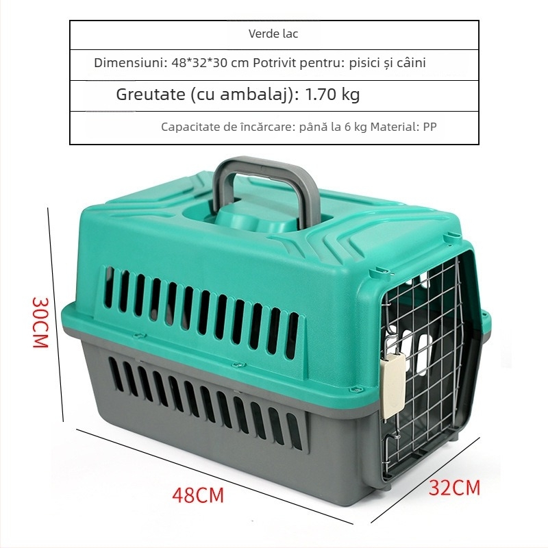 Cutie transport animale PP pentru pisici, câini și iepuri — transport portabil pentru animale, capacitate 1, greutate acceptată 5–7 kg, duritate medie