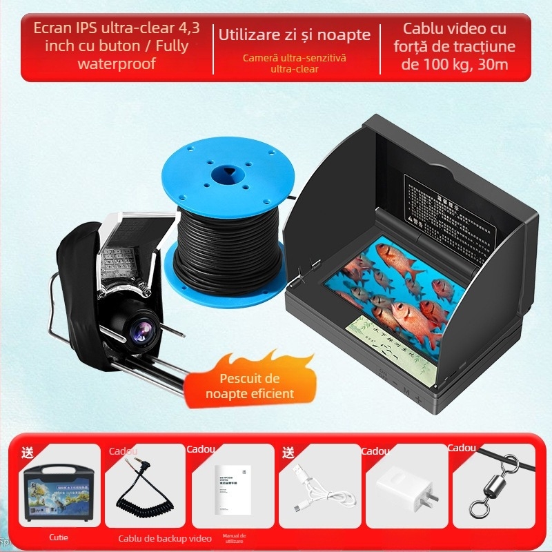 Detector subacvatic de pește cu cameră HD și senzor termic, adâncime 0.6–30 m, alimentare DC 10–18 V