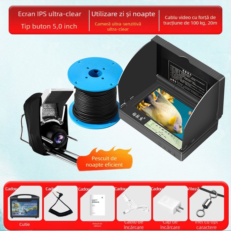 Detector subacvatic de pește cu cameră HD și senzor termic, adâncime 0.6–30 m, alimentare DC 10–18 V