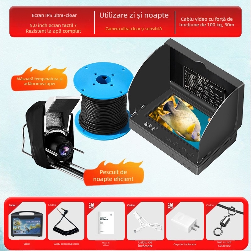 Detector subacvatic de pește cu cameră HD și senzor termic, adâncime 0.6–30 m, alimentare DC 10–18 V