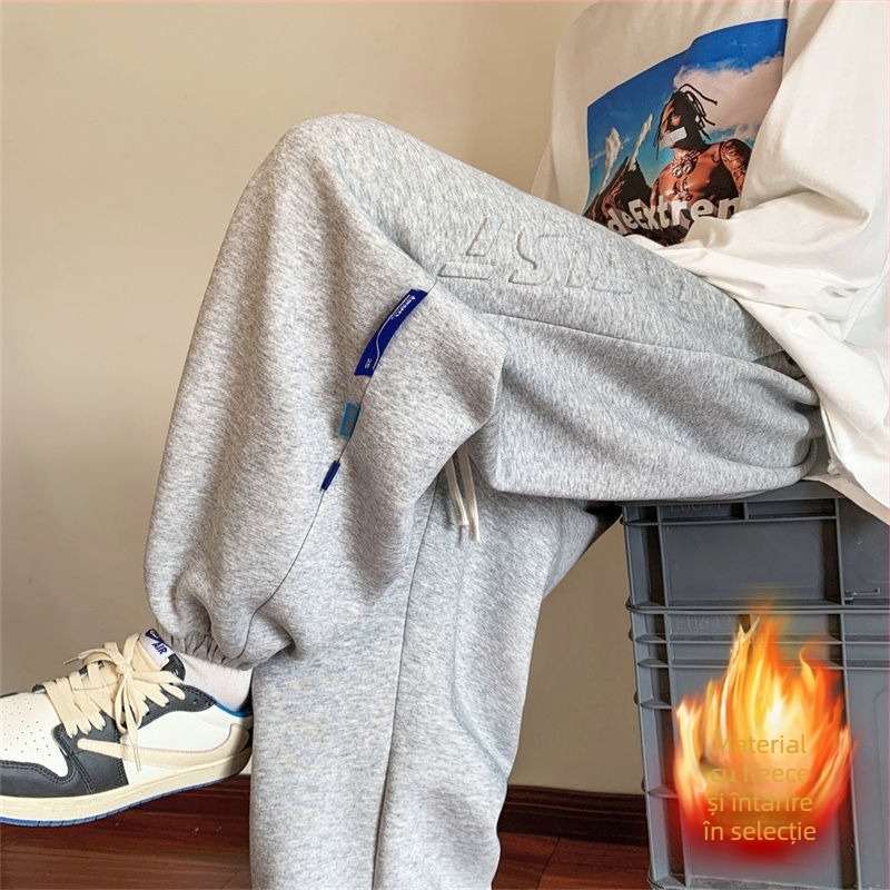 Pantaloni sport casual pentru bărbați, croială lejeră, talie medie-înaltă, amestec de poliester, microelasticitate, grosime normală, pentru toate anotimpurile